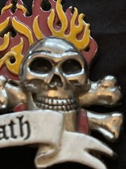 Skulls And Crossbones With Red And Yellow Flames ‘DEATH’ Belt Buckle Biker Goth
