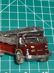 RED FIRE LADDER TRUCK SHAPED CUTOUT BELT BUCKLE BERGAMOT BRASS WORKS USA 1978