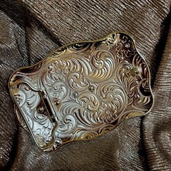 Running horse Western belt Buckle Rose Tone silver 1.5 2 » belt 4.5 x 3.5 inch