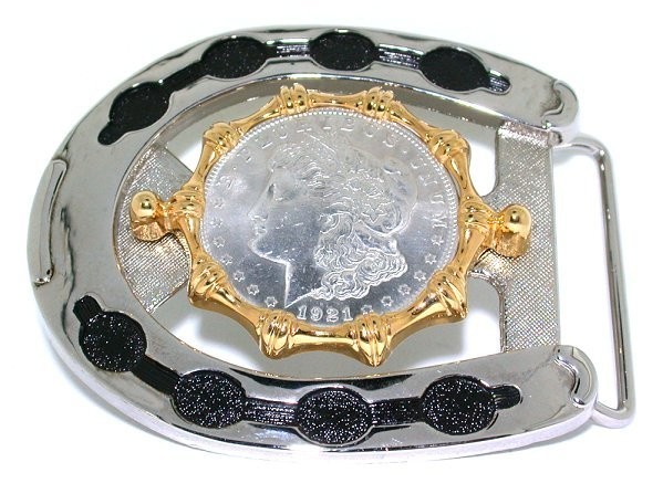 1921 Morgan Silver Dollar Silver Color Horseshoe Belt Buckle EPBB253/52926