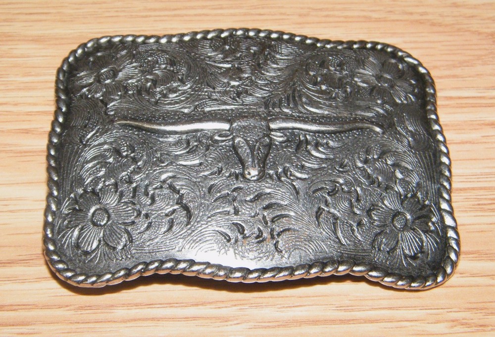 3.5&Prime; x 2.5&Prime; Inch Ole Western Silver Tone Belt Buckle Longhorn Steer Design!