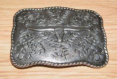 3.5&Prime; x 2.5&Prime; Inch Ole Western Silver Tone Belt Buckle Longhorn Steer Design!