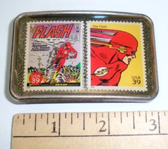 Flash Superhero Belt Buckle Hand Made with Authentic USA Postage Stamps