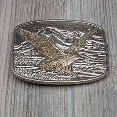 Vintage Two Tone Eagle Mountain Scene Belt Buckle Silver Gold Tone 97388