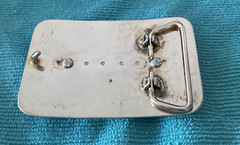 Vtg Belt Buckle Silver & Gold Tone Metal Polished Agate Stone Western Rodeo
