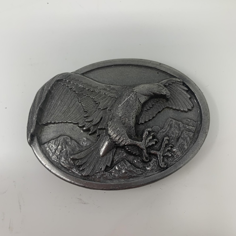 Vintage Bergamot Brass Works Pewter Eagle Belt Buckle USA Bird Wildlife Art