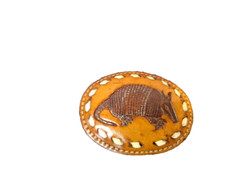Leather Factory Metal and Leather 82035 Joe Armadillo Belt Buckle