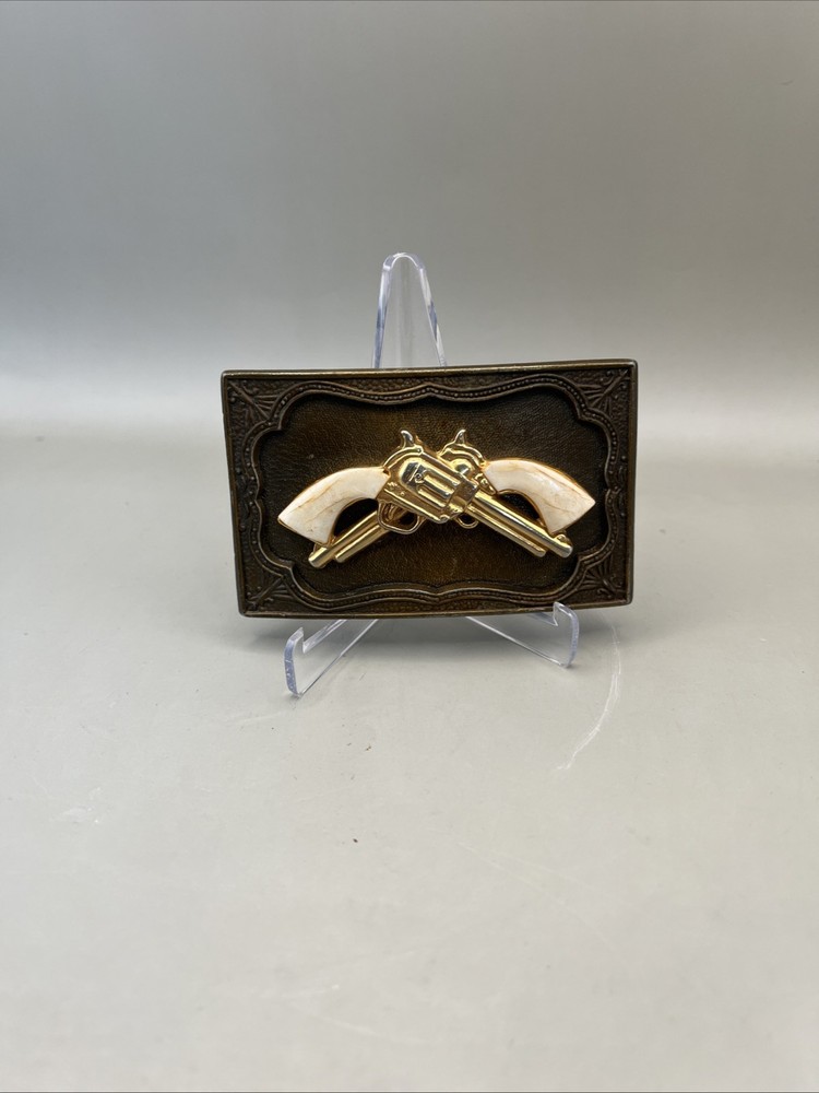 Copper Color Western 3&Prime; Belt Buckle Revolver Guns Rodeo Cowboy Cowgirl Unisex