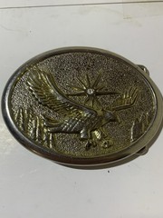 Vintage Silver Gold-Tone Flying Eagle Belt Buckle Metal Jeweled Sun Unbranded