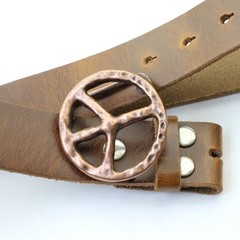 Peace Sign Belt Buckle in Antique Copper, Antique Rustic Interchangeable Buckle