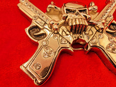 Rock Rebel Unisex Skull Crossbones Gun Pistol Rhinestone Goth Silver Belt Buckle