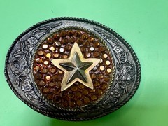 Five Point Star Sparkling Yellow Rhinestone Cowboy Cowgirl Western Belt Buckle