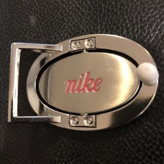 Nike Spellout Swoosh Silver White Pink Belt Buckle