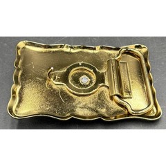 Vtg Native American Theme Belt Buckle Faux Turquoise Scalloped Edge Southwestern