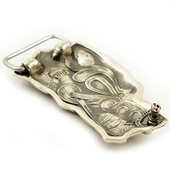 German silver belt buckle Grey Wolf, Handmade wolf head german silver buckle