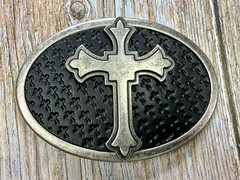 Centered Iron Cross Religious Gothic Punk Vibe Faux Leather on Metal Belt Buckle