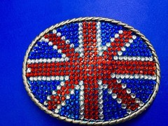 Union Jack UK British Flag Bling 80&rsquo;s Belt Buckle – Missing Rhinestone