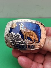 ALASKA HOWLING WOLF MOONLIGHT BELT BUCKLE HANDMADE USA GERMAN SILVER