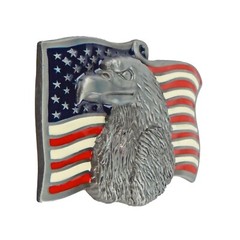 Men&rsquo;s American Flag Eagle Belt Buckle USA Proud Silver Tone Fits 1.5&Prime; Belt