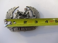 Hell on Wheels Motorcycle Belt Buckle Skull Skeleton Rebel Southern Wings 128