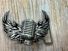 Classic Microphone Flying Wings Classic Rock Music Musician Cutout Belt Buckle