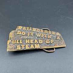 Vtg Solid Brass Locomotive Train Belt Buckle Novelty Funny Railroad Gold-tone