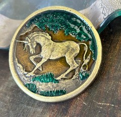 Vintage Enamel Unicorn Belt Buckle 1970s Fairytale Equestrian Style Gift