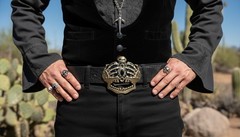 Men Women Dark Gold Belt Buckle Skull Skeleton Bones Pirate King Crown Statement