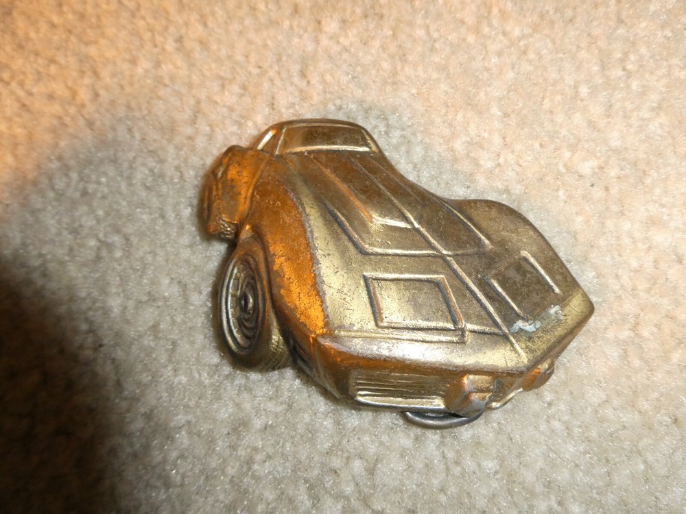 Vintage 1970s Brass Corvette Car Belt Buckle 3 3/4&Prime; Wide