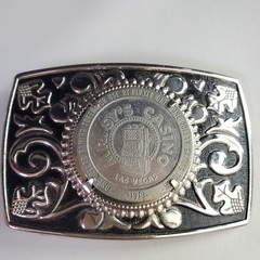 Mr. Sy&rsquo;s Casino Las Vegas 1979 $1 Gaming Token Western Belt Buckle Silver Tone