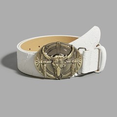 Western Cow Head Buckle Belt – Peony Pattern PU Leather Casual Belt/ COWBOY/