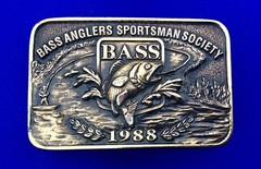 Vintage B.A.S.S. Bass Anglers Sportsman Society Original 1988 Brass Belt Buckle