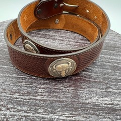 Tony Lama Belt Mens 34 Western Leather Bison Bear Eagle Buckle Brown Silver