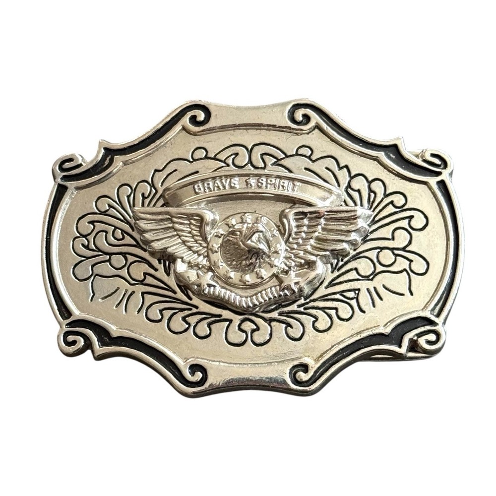 Vintage American Bald Eagle Western Belt Buckle Wings Brave Spirit Silver Tone
