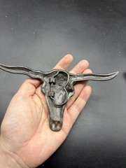 Vtg Large Ox Bull Longhorn Skull Western Cowboy Brass Belt Buckle 6 3/8”L Heavy