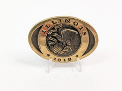 Heritage Mint Illinois 1818 State Seal Gold Brass Belt Buckle 3.25&Prime; x 2.25&Prime; Vtg