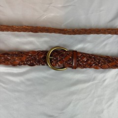 Fossil Braided Leather Belt Brown Woven Brass Buckle Large Boho Western festival