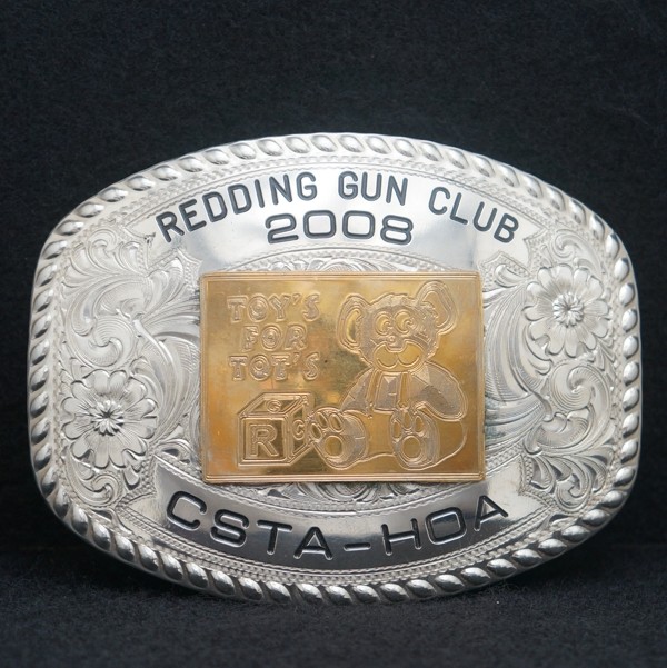 WD01159 VINTAGE 2008 **REDDING GUN CLUB** TOY&rsquo;S FOR TOTS HOA TROPHY BELT BUCKLE