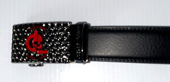 Golf Belt Buckle & Leather Belt Removable Magnetic Ball Marker Ratchet Dog Leg