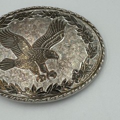 Vintage W USA Silver Tone Bald Eagle Western Belt Buckle Floral Oval Americana