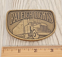 Raleigh Lights Brand Cigarette Semi-Truck Tractor Trailer Belt Buckle Vintage