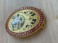 Western Buckle Oval Gold Silver Red Horse Rider Cowboy 2 » Hebillas Vaqueras