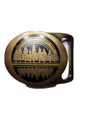 Vintage Tech Ether Guild « Echo » Solid Brass Belt Buckle Rainbow Forest Trees