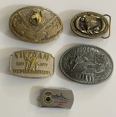 Vintage LOT OF 5 Belt Buckles Mix Metals WESTERN VIETNAM HORSE RODEO BASS