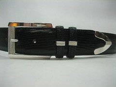 STERLING SILVER 925 BUCKLE TWO LOOP AND TIP SET & GENUINE LIZARD 1.5&Prime; BELT U.S.A