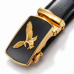Men Eagle Buckle Belt Automatic Ratchet PU Leather Adjustable Black