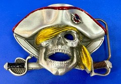 Jolly Roger Pirate Skull Crossed Swords Solid Pewter Great American Belt Buckle