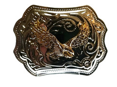 FLYING EAGLE Belt BUCKLE Gold on Silver Rectangular Metal Western/Biker/USA