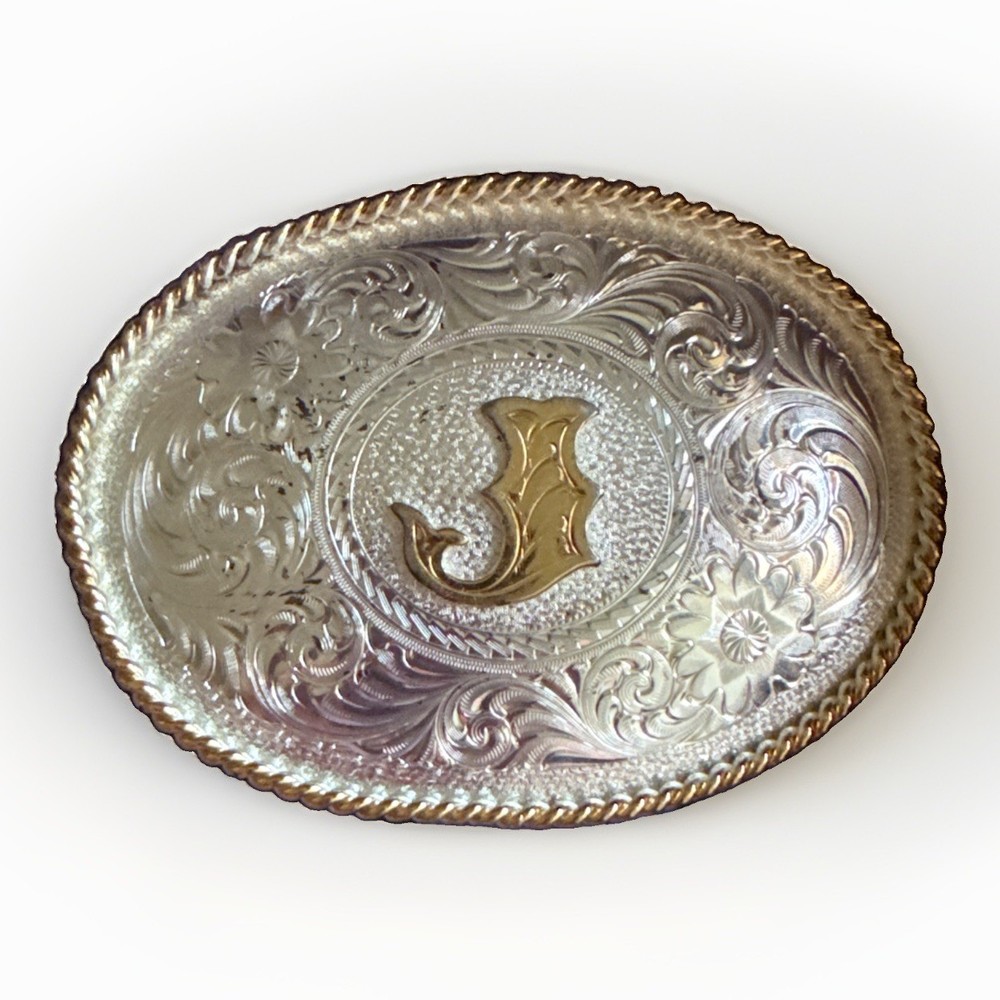 Montana Silversmiths Sterling Silver Plate Initial J Western Belt Buckle Oval