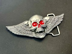 Skull With Fangs And Bright Red Eyes Cutout Large Wide Belt Buckle